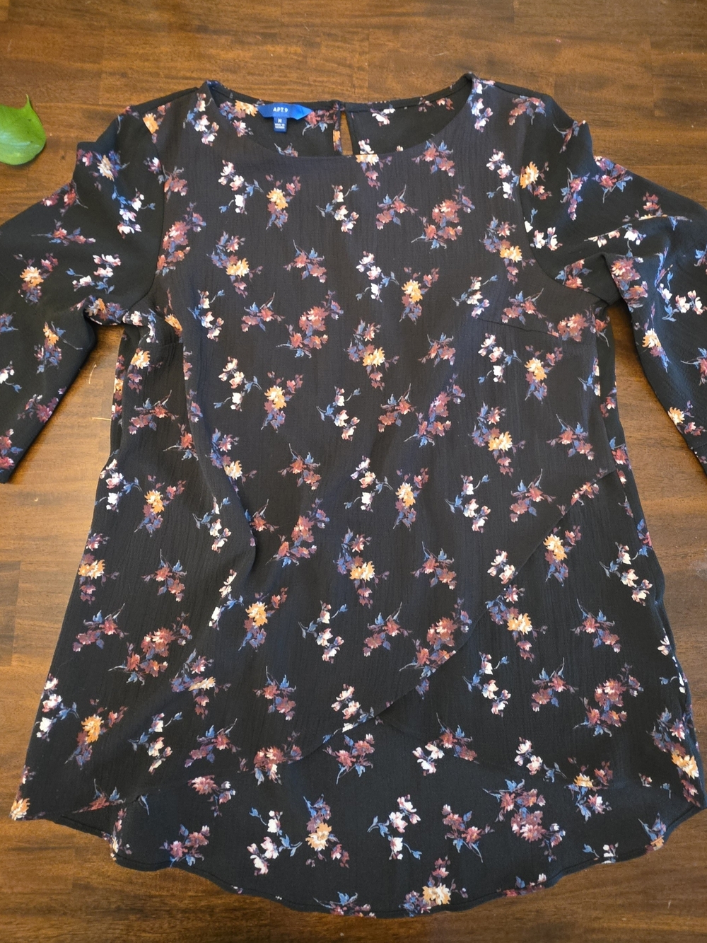 Apt. 9 Black Floral 3/4 Sleeve Blouse Top Size M